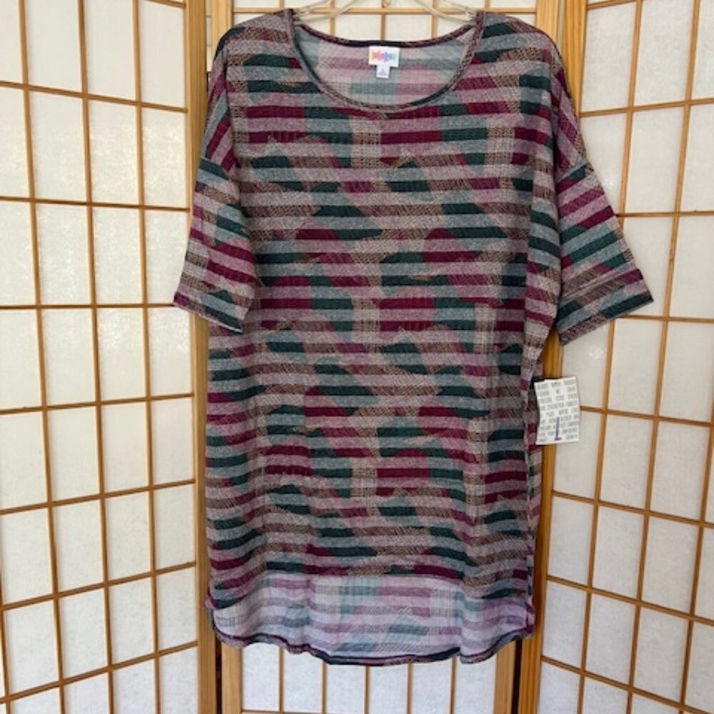 LuLaRoe Shirt. Irma. L. Pink and Green